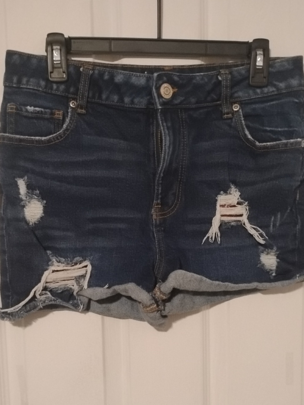 Maurices Dark Indigo Distressed Roll-Cuff Denim Shorts Size 12